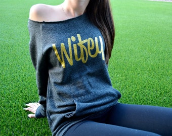 White WIFEY SWEATSHIRT, Grey Black WIFEY Sweatshirt, Wifey Slouchy Sweatshirt - Wifey Off the Shoulder Sweater - Womens Sweatshirt