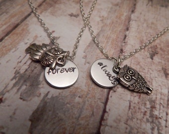 Forever and Always Owl Necklace Set - Best Friend or Couples Necklace Set with Owl Charms - Custom Necklace Set