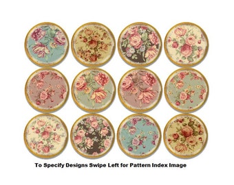 Antiqued Shabby Cottage Florals on Natural Wood Cabinet Drawer Knobs - Vintage Victorian Decor, Country French, Chic, Dresser Pull - 815V9