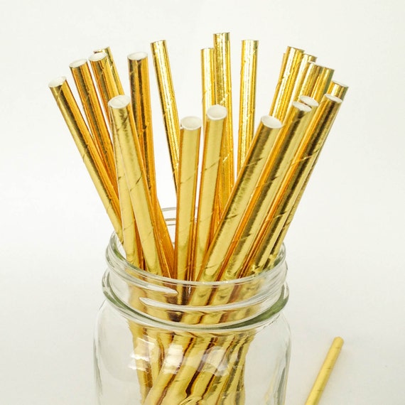 Metallic Gold Paper Straws Gold Solid Color Paper Straws Shiny Gold
