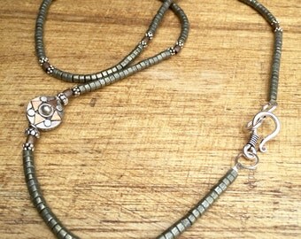 Sterling Silver, Mens Necklace, Pyrite Necklace, Pyrite, mens jewelry, men's necklace, mens necklace, gemstone necklace, men, jewelry