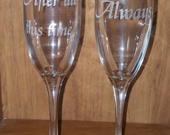 Laser Engraved Harry Potter Inspired After All this Time...Always Champagne Flutes ~ Wedding ~ Geeky Wedding ~ Harry Potter Wedding