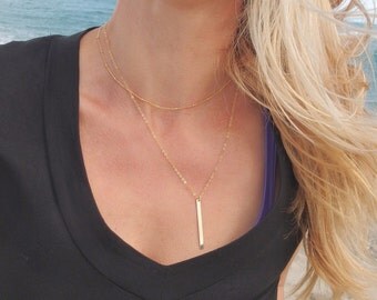 Vertical bar necklace Layering necklace Gold bar necklace Dainty necklace Gold bar pendant Skinny bar necklace Dainty bar necklace Long bar