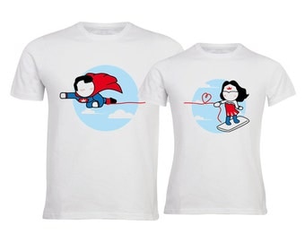 Boyfriend Gift,Made for Loving You His and Hers Couple Shirts,Matching Couple Shirts,Superman Shirt,Wonder Woman Shirt,Husband Gift