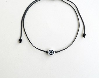 Black and White Evil Eye,Black string bracelet,Men's evil eye,Evil eye bracelet,Evil eye jewelry,Protection bracelet,Minimalist,Gift,Simple