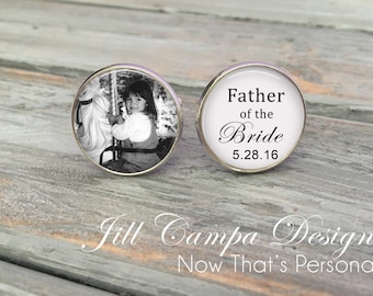 Father of the Bride Cufflinks - Custom Photo Cuff Links - Silver Wedding Cufflinks - Picture Cuff Links - Father of the bride cuff links