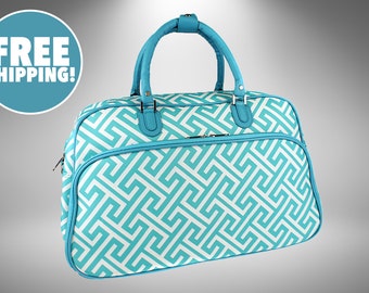 Pre-Packed Maternity Hospital Labor Luggage - Greek Key Teal