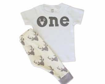 Baby Boy First Birthday Outfit - Deer - Birthday Outfit - Custom Age