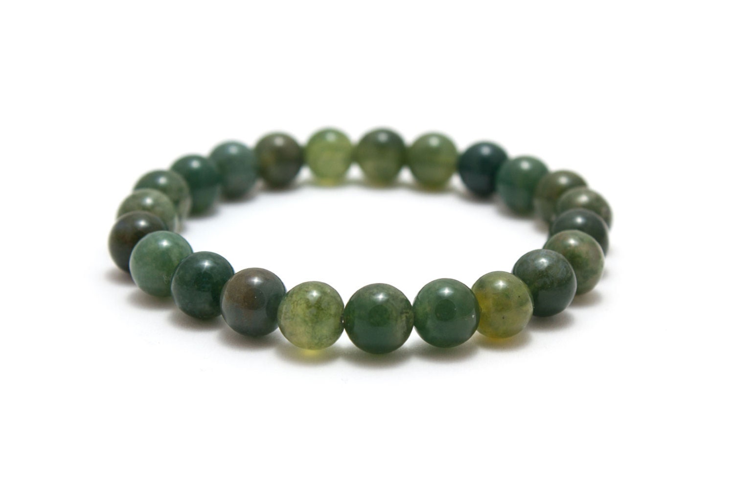 Moss Agate Bracelet/ 8mm Bead Bracelet/ Moss Agate Jewelry/