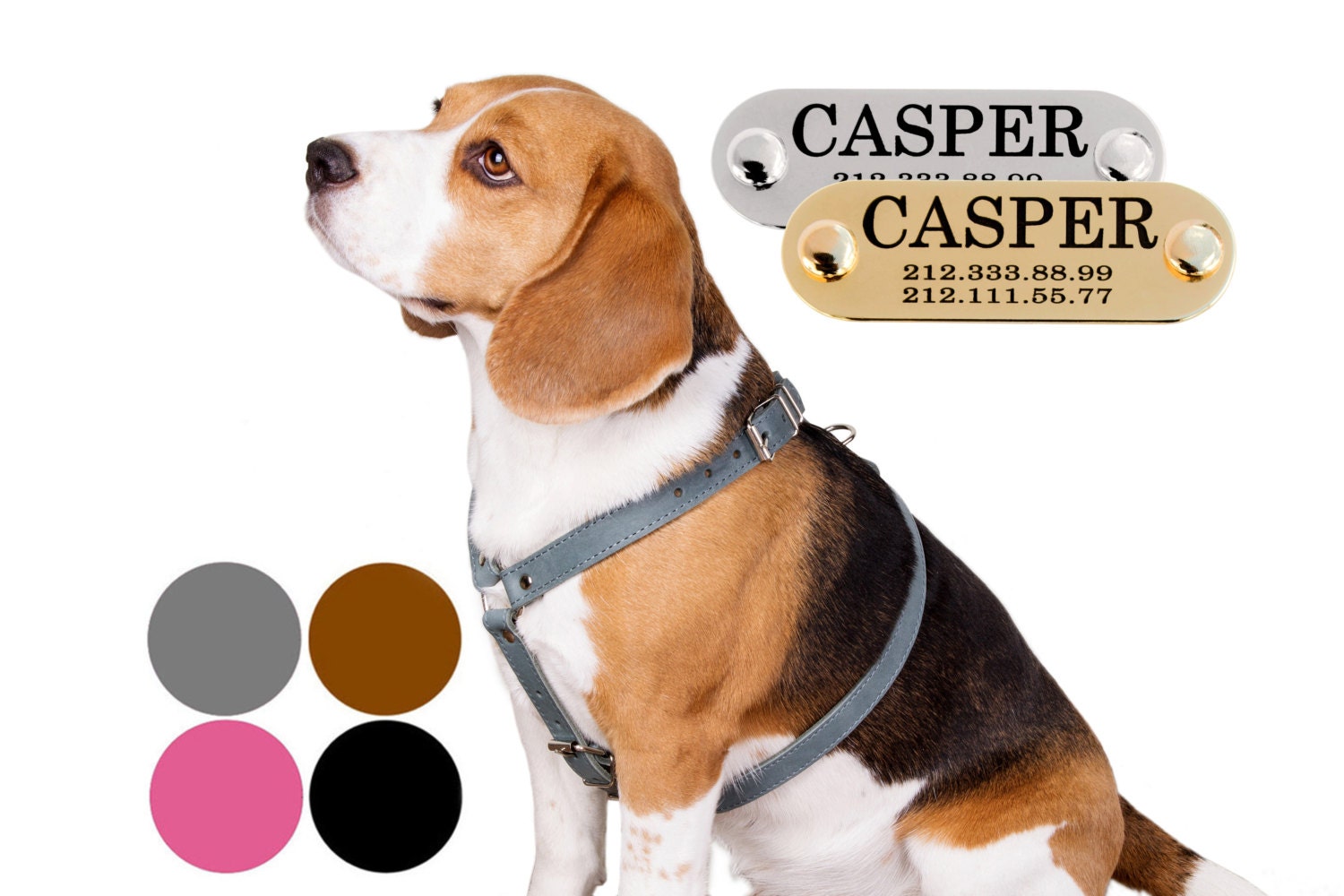 Leather Dog Harness with Free PERSONALIZED ID TAG Adjustable