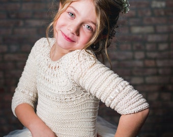 Ivory Flower girl dress, Ivory tutu dress, long sleeve ivory tutu dress, bridesmaid dress princess dress, crochet top tulle dress