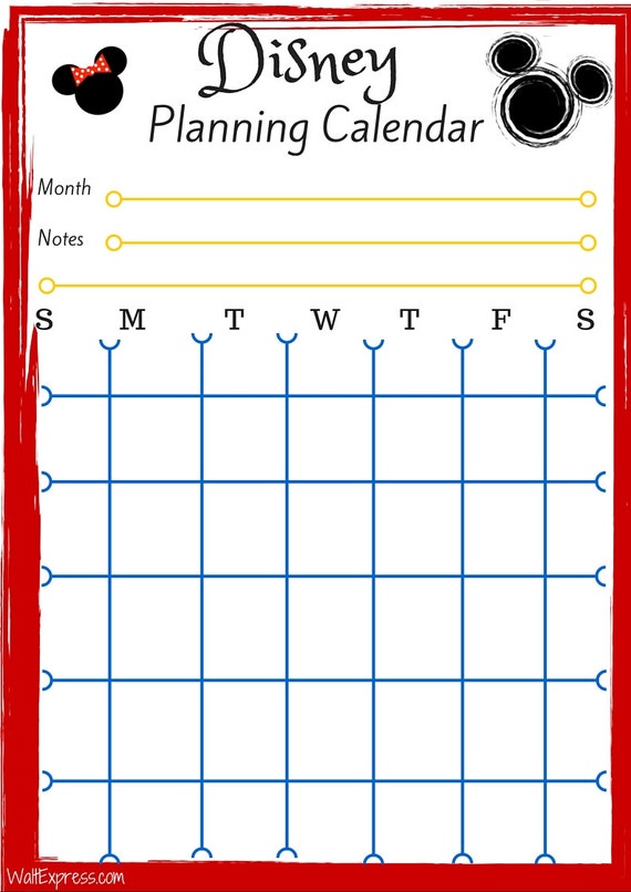 Disney Planning Calendar Printable Walt DIsney World