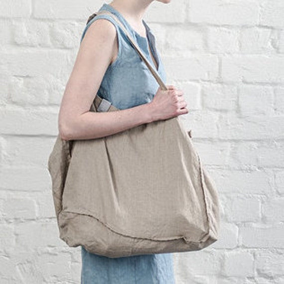 Large natural linen tote bag / linen beach bag by notPERFECTLINEN