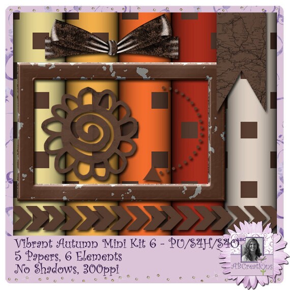 Vibrant Autumn 6 - a digital scrapbooking kit with 5 papers and 6 embellishments