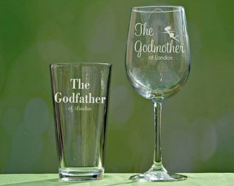 Godfather Godmother Gift, Baptism Gift for Godparents, Will You Be My Godparents, Christening Gift, Fairy Godmother Wine Glass, Godfather