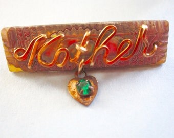 WWII Era - "Mother" Pin made of Smoky Mother of Pearl