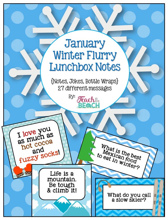 January Winter Flurry Lunchbox Notes Jokes and Bottle Wraps