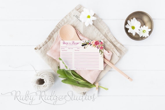Items similar to Printable Recipe Card | Romantic Watercolor Floral ...