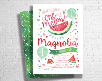 Watermelon Birthday Invitation, Our Little Sweetie, Watercolor Birthday Invitation- Digital File Only