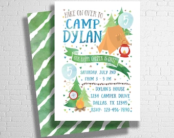 Camping Birthday Invitation | Happy Camper Birthday Invitation | Camp Birthday Invite | Outdoors Birthday Invitation | DIGITAL FILE ONLY