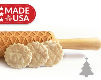 Christmas Tree Solid Maple Embossing Rolling Pin, Laser Engraved Rolling Pin. Patterned Rolling Pin