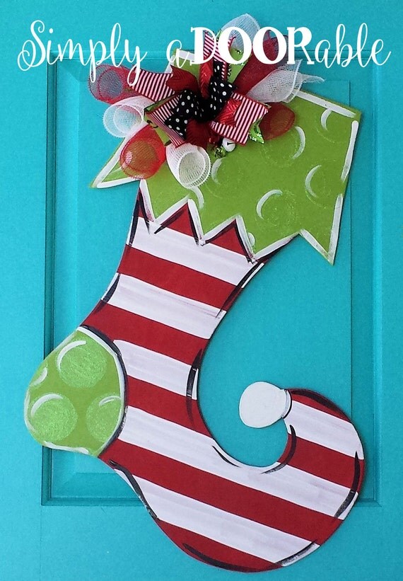 Merry Christmas Stocking Wood Door Hanger by Simply