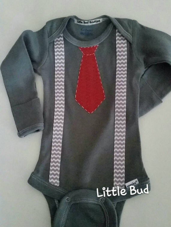 Baby Boy Onesie with NeckTie Slate Gray Long by LilBudBoutique