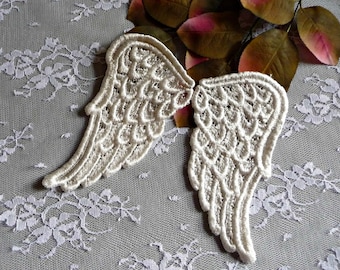 Large Angel Wings Lace Applique Ivory for Crafts Cards Scrapbooks Dolls Altered Art Cards LA02I