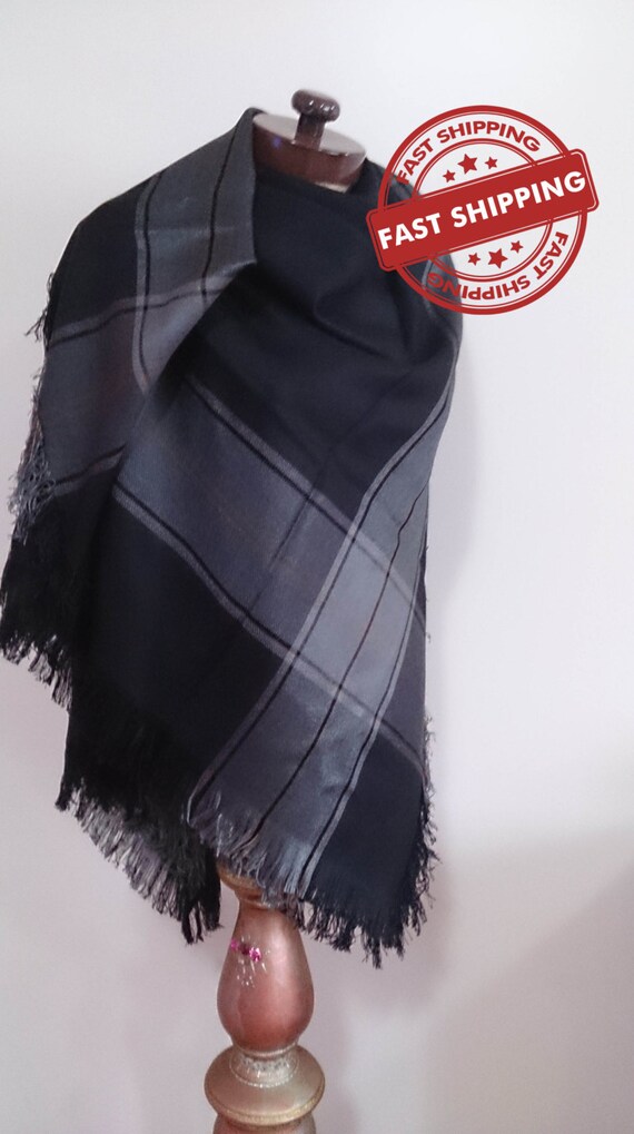 Black Blanket scarf blanket plaid scarf plaid blanket scarf