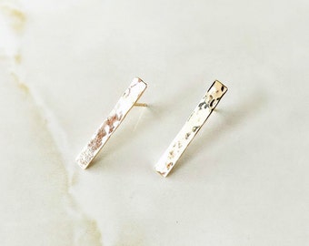 Solid 14kt Earrings, Gold Earrings Studs, Solid Gold Bar Earring, Simple Bar Studs, Gold Bar Studs, Elegant Jewelry for Woman, Minimal Studs