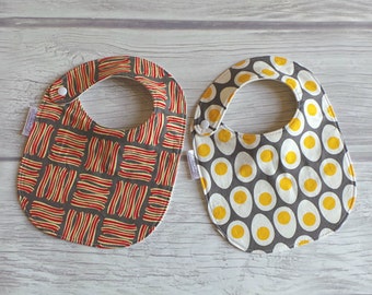 Bacon and Eggs Bibs / Baby Bibs / Drool Bibs / Side Snap Bib / 100% Organic Cotton Fleece / Bacon Lover / Paleo Baby