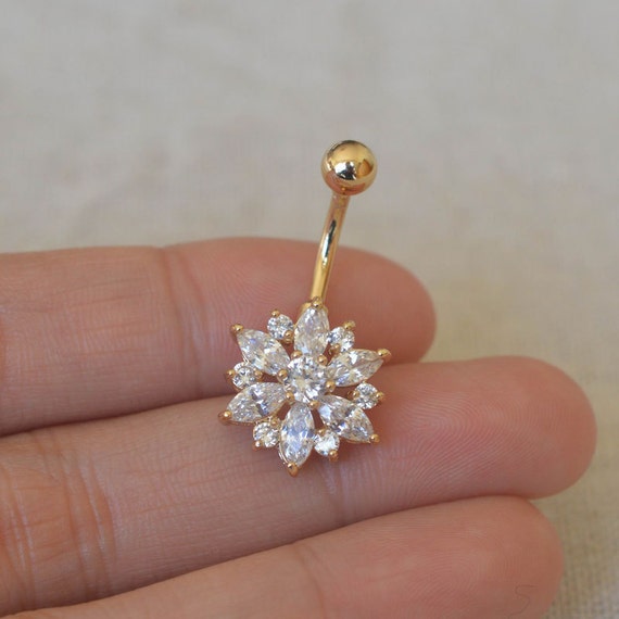bellybutton rings stunning diamond flower by vickybodyjewelry