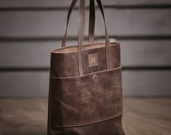 Leather tote bag, Leather bag woman, Shopper bag, Shoulder bag, Brown leather bag, Wife gift, Girlfriend gift, Gift idea for woman