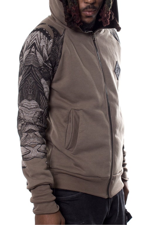 Cool Graphic Zip Up Hoodies For Men In Brown by PlazmaLabClothing