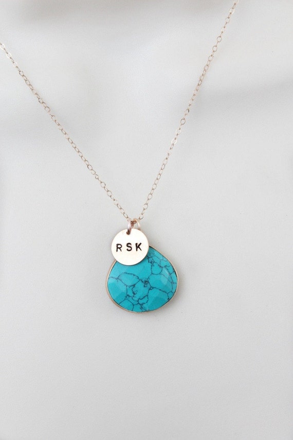 14k Rose Gold Initial Necklace 3 initial necklace Turquoise