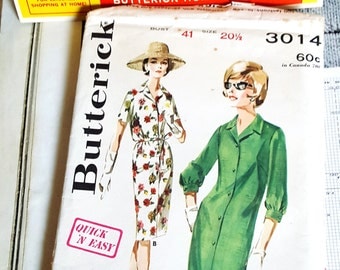 1960s Butterick 3014 Misses Shirtdress Size 20.5 UNCUT Sewing Pattern