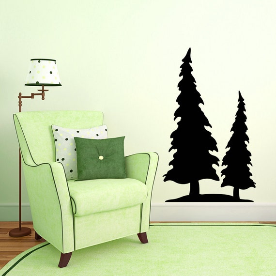 Pine Tree Vinyl Wall Decal two pines decal forest decor