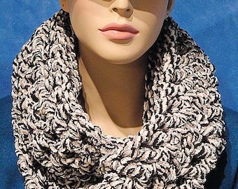 Black Crochet Infinity Scarf, Crochet Scarf, Infinity Scarf, Black Infinity Scarf, Gray Infinity Scarf, Black and White Scarf
