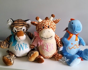 Personalized baby gift, monogrammed baby gift, personalized stuffed animal, stuffed giraffe, dinosaur tiger, new baby gift, new baby gift