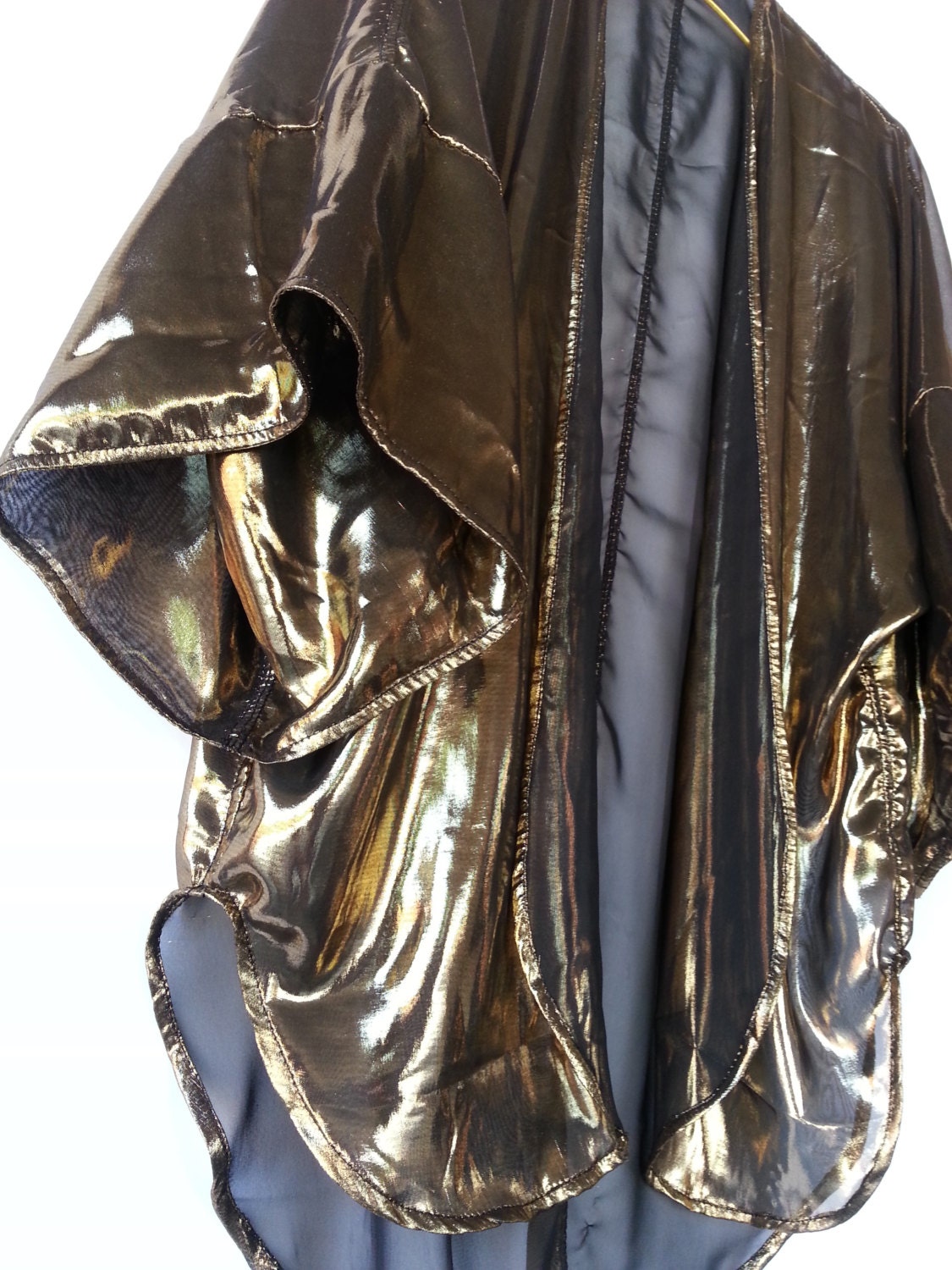 Metallic Gold Swimsuit Cover up Caftan Kimono Chiffon Sheer