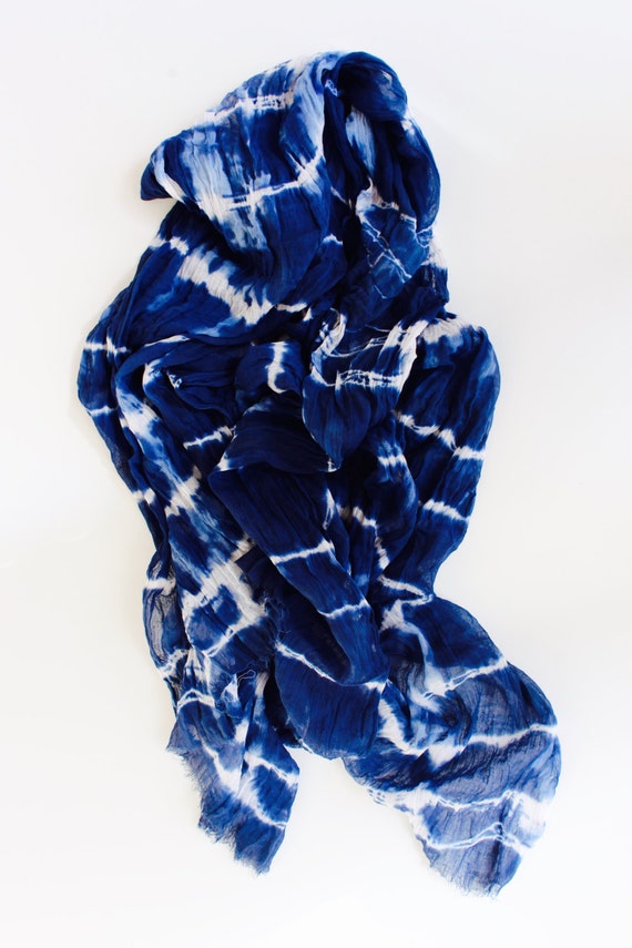 Indigo Scarf Shibori Scarf Blue cotton by ayatextilecraftworks