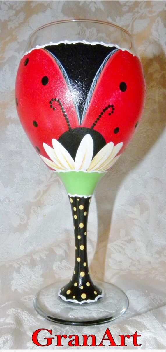 Items similar to Ladybug Wine Glass Red, Red Wine Glasses, Ladybird