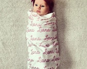 Personalized "Dublin" Baby Name Swaddling Blanket. Organic Swaddle Blanket. Baby Gift Set. Baby Name Blanket. Organic Cotton Nursery.