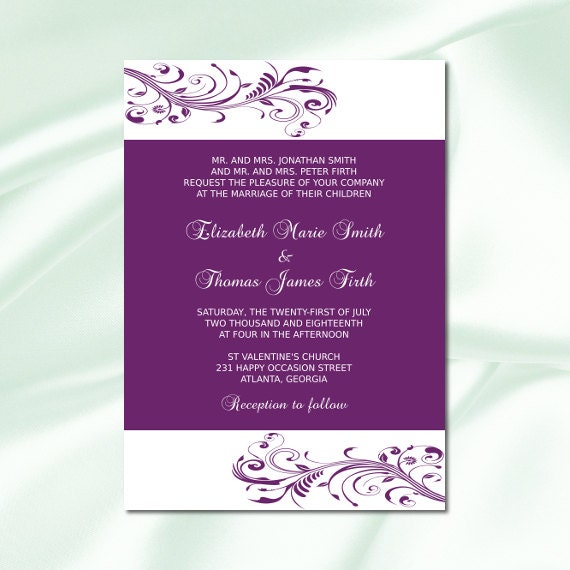 Elegant Wedding Invitation Template Diy Modern Purple Plum