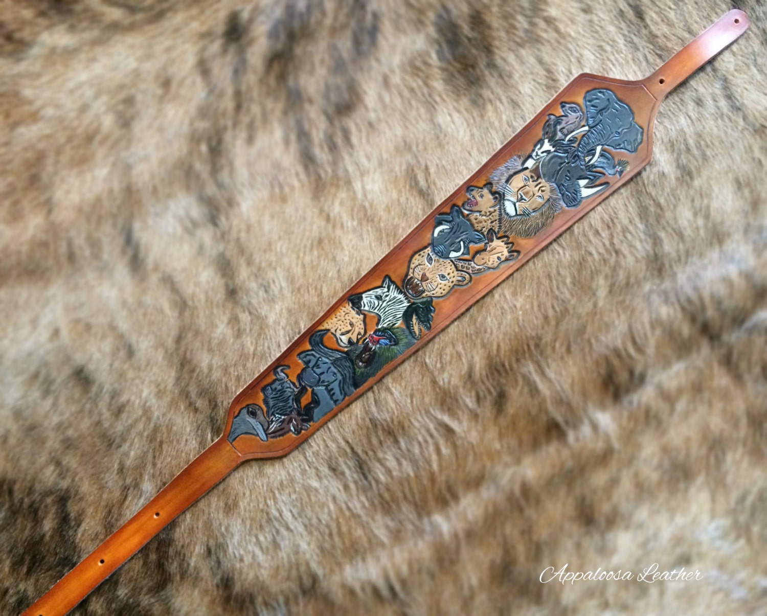 Custom Leather Gun Sling with African Safari Animal Theme