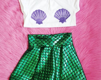 Mermaid Birthday Outfit- Toddler Mermaid Skirt - Little Mermaid - Mermaid Costume - The Little Mermaid Set