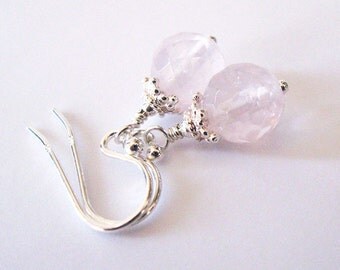 Rose Quartz Gemstone Earrings, Sterling Silver Drop Earrings, Faceted AA 8.5 mm Rose Quartz Earrings