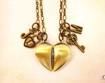 Personalized Matching Couple Necklace, His and Her, Key to My Heart Necklace, Lock and Key Couple Jewelry, Heart Locket Couple Necklaces