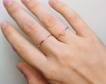 Two Stackable Rose Gold Rings, Stackable rings, Two rings, Rose gold ring, Gold ring, V ring, Adjustable ring