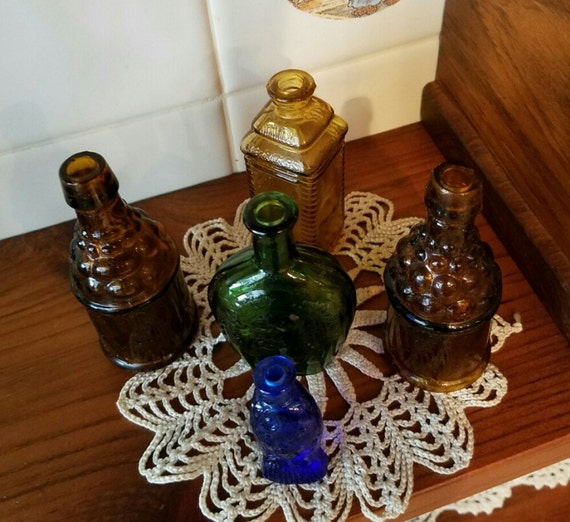 Vintage Bottle Set Small Colored Bottles Collectible Bottle